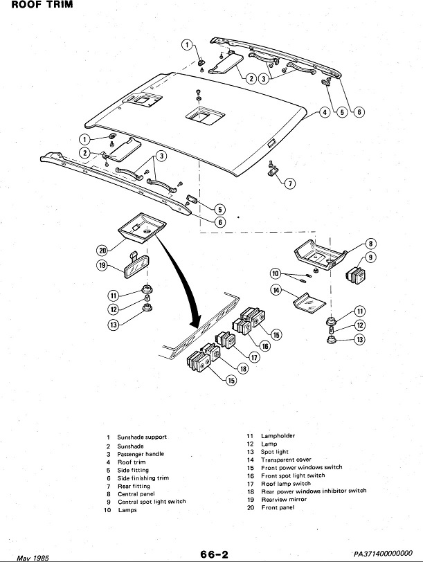 Non sunroof headliner parts